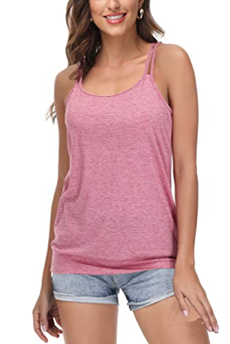 ELFIN Damen Yoga Tanktop Spaghetti Top Sommer Bluse Sport Ärmelloses Basic Shirt Oberteile Mit breitem Bund am Saum von ELFIN