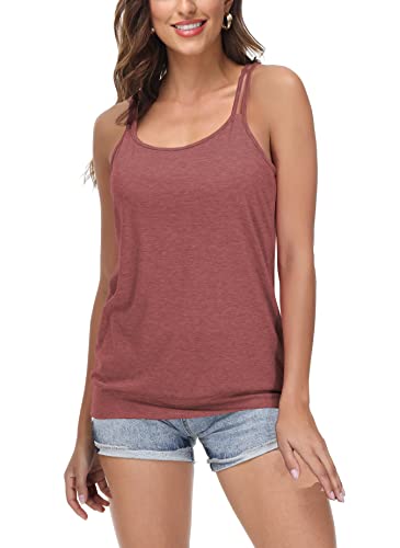 ELFIN Damen Yoga Tanktop Spaghetti Top Sommer Bluse Sport Ärmelloses Basic Shirt Oberteile Mit breitem Bund am Saum von ELFIN