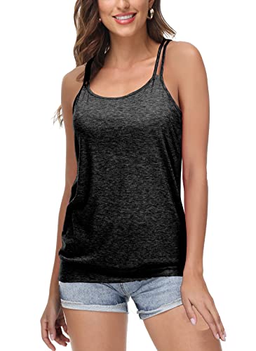 ELFIN Damen Yoga Tanktop Spaghetti Top Sommer Bluse Sport Ärmelloses Basic Shirt Oberteile Mit breitem Bund am Saum von ELFIN