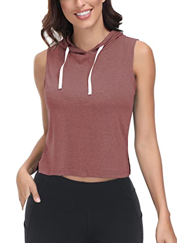 ELFIN Sportshirt Damen T-Shirt Sommer Ärmelloses Crop Tanktop Sportkleidung Mit Kapuzen Locker Oberteile Basic Tops von ELFIN