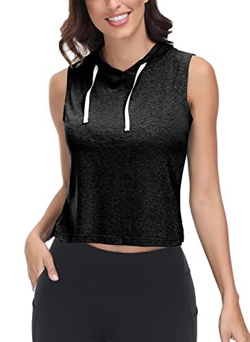 ELFIN Sportshirt Damen T-Shirt Sommer Ärmelloses Crop Tanktop Sportkleidung Mit Kapuzen Locker Oberteile Basic Tops von ELFIN