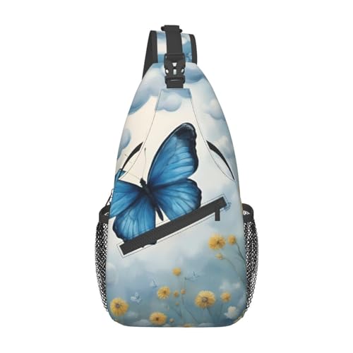 Blau Segelboot Sling Bag Damen Crossbody Fanny Packs Crossbody Taschen Umhängetasche Für Männer Frauen Reisen Wandern, Blauer Schmetterling und Wolken, Einheitsgröße von ELFcat