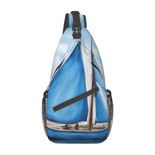 Blau Segelboot Sling Bag Damen Crossbody Fanny Packs Crossbody Taschen Umhängetasche Für Männer Frauen Reisen Wandern, Blaues Segelboot, Einheitsgröße von ELFcat