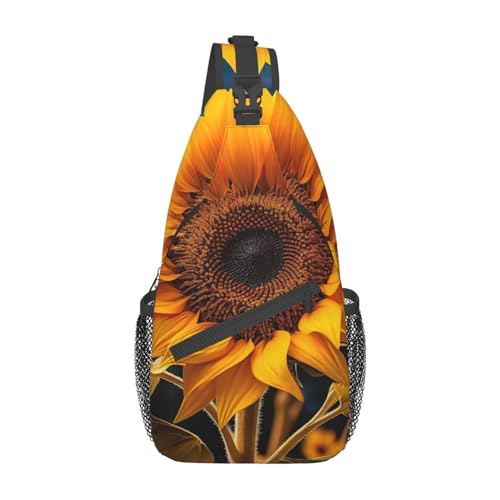 Blaue Eule Sling Bag Damen Crossbody Fanny Packs Crossbody Taschen Umhängetasche Für Männer Frauen Reisen Wandern, Schöne Sonnenblume 2, Einheitsgröße von ELFcat