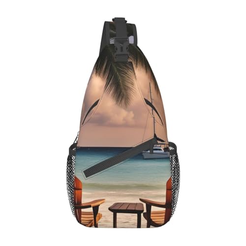 Brick Red Stone Sling Bag Damen Crossbody Fanny Packs Crossbody Taschen Umhängetasche Für Männer Frauen Reisen Wandern, Strand Palme Stühle Boats2, Einheitsgröße von ELFcat