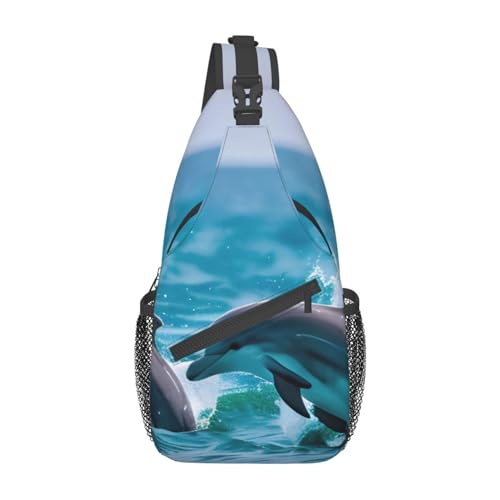 Dolphins In The Sea Sling Bag Damen Crossbody Fanny Packs Crossbody Taschen Umhängetasche Für Männer Frauen Reisen Wandern, Delfine im Meer, Einheitsgröße von ELFcat