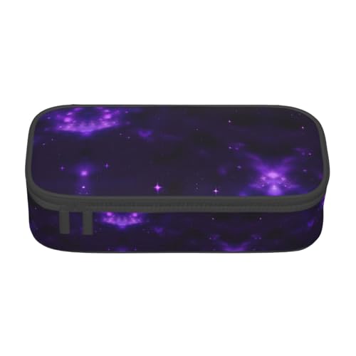 ELFcat Galaxy Starry Space Purple Starry Large Pencil Case, Pencil Pouch with Zipper Compartments, Aesthetic Pencil Case for Adults von ELFcat