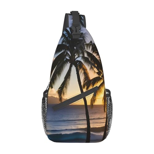 Landschaft Bäume Sling Bag Damen Crossbody Bauchtaschen Crossbody Taschen Umhängetasche Für Männer Frauen Reisen Wandern, Hawaii Sonnenstrahlen, Einheitsgröße von ELFcat