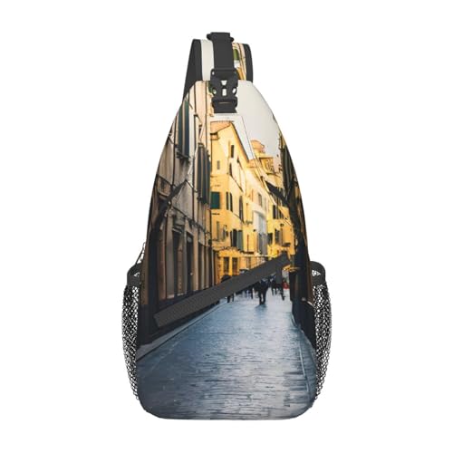 Landschaft Bäume Sling Bag Damen Crossbody Bauchtaschen Crossbody Taschen Umhängetasche Für Männer Frauen Reisen Wandern, Italienische Alte Straße, Einheitsgröße von ELFcat