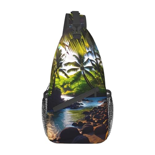 Los Angeles Palm Trees Sling Bag Damen Crossbody Fanny Packs Crossbody Taschen Umhängetasche Für Männer Frauen Reisen Wandern, Hawaii Sonnenstrahlen, Einheitsgröße von ELFcat