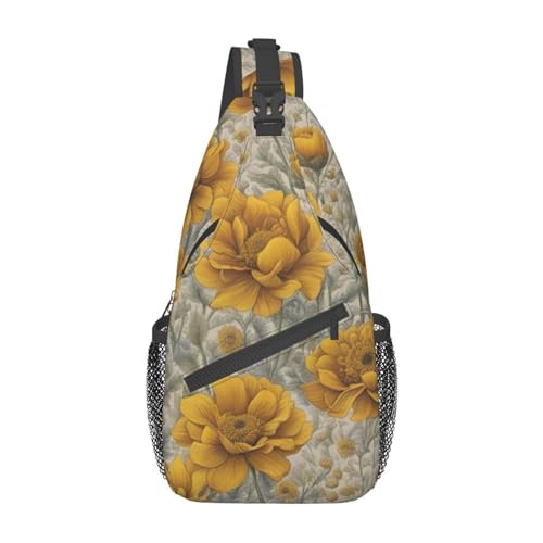 Palm Leaf Sling Bag Damen Crossbody Fanny Packs Crossbody Taschen Umhängetasche Für Männer Frauen Reisen Wandern, Viele goldene Blumen1, Einheitsgröße von ELFcat