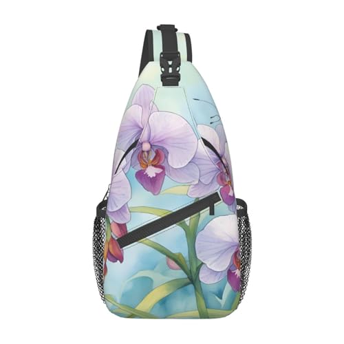 Pariser Kaffee Eiffelturm Sling Bag Damen Crossbody Fanny Packs Crossbody Taschen Umhängetasche Für Männer Frauen Reisen Wandern, Orchidee Blume Schmetterling weich frisch Frühling, Einheitsgröße von ELFcat