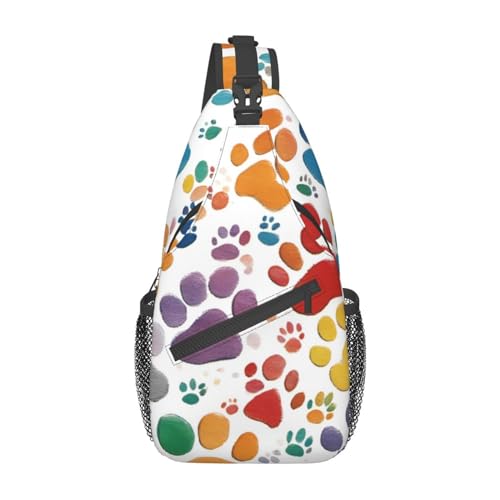 Rainbow Clouds Regentropfen Sling Bag Damen Crossbody Fanny Packs Crossbody Taschen Umhängetasche Für Männer Frauen Reisen Wandern, Pfotenabdrücke Kunst, Einheitsgröße von ELFcat