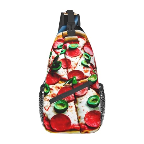 Rainbow Clouds Regentropfen Sling Bag Damen Crossbody Fanny Packs Crossbody Taschen Umhängetasche Für Männer Frauen Reisen Wandern, Pizza 3D1, Einheitsgröße von ELFcat