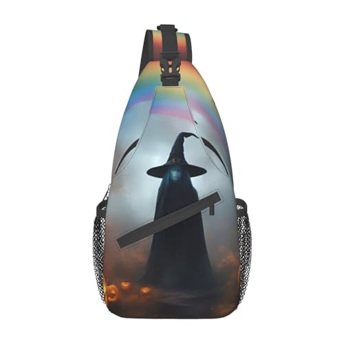 Strand Clear Sea Sand Sling Bag Damen Crossbody Fanny Packs Crossbody Taschen Umhängetasche Für Männer Frauen Reisen Wandern, Regenbogen Halloween Geist Hexe Hut Spinnen, Einheitsgröße von ELFcat