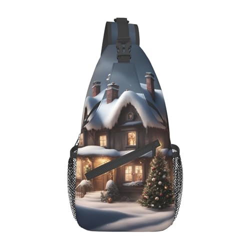 Süße Kaktus Sling Bag Damen Crossbody Bauchtaschen Crossbody Taschen Umhängetasche Für Männer Frauen Reisen Wandern, Weihnachten Dorf Haus 2, Einheitsgröße von ELFcat