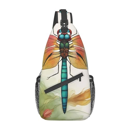 Süße grüne Palmblätter Sling Bag Damen Crossbody Bauchtaschen Crossbody Taschen Umhängetasche Für Männer Frauen Reisen Wandern, Bunte Libelle, Einheitsgröße von ELFcat