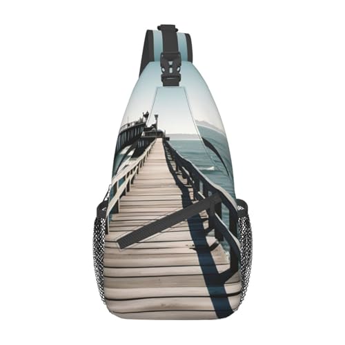 Tanzende Feder Sling Bag Damen Crossbody Fanny Packs Crossbody Taschen Umhängetasche Für Männer Frauen Reisen Wandern, Coastal Pier, Einheitsgröße von ELFcat