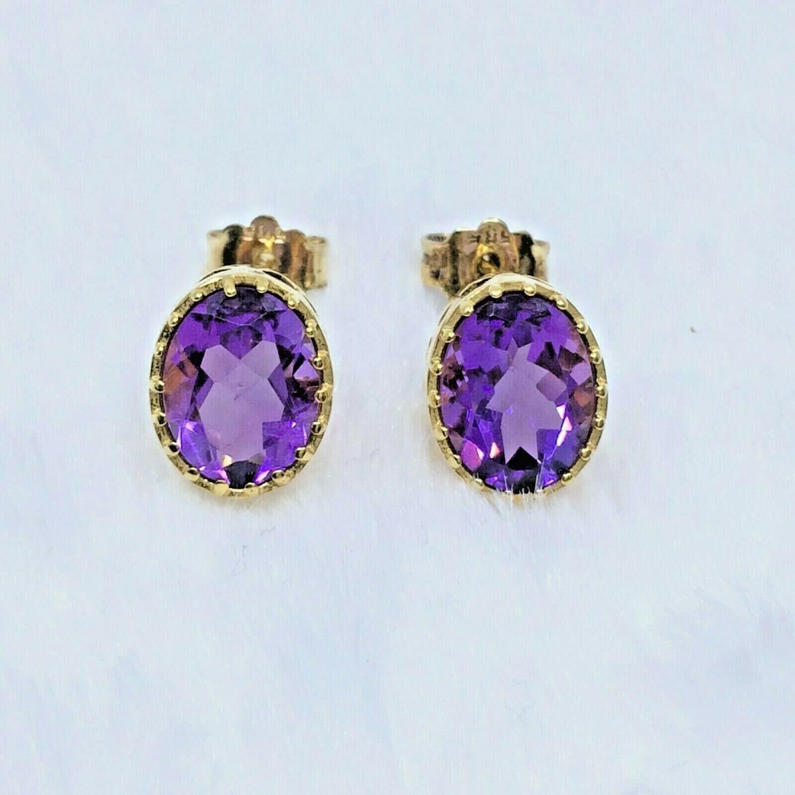 Damen Ohrstecker 14K Gelbgold Natürliche Vivid Lila Oval Amethyst von ELGRECOjewelry