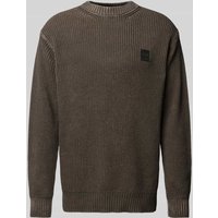 ELIAS RUMELIS Strickpullover mit Label-Patch Modell 'Lester' in Oliv, Größe L von ELIAS RUMELIS
