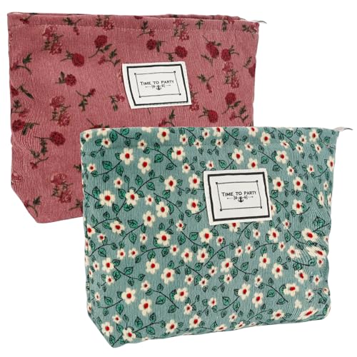 2 Stück Kosmetiktasche Klein Damen Cord Kulturtasche Make-up Tasche Schminktasche Waschbeutel mit Reißverschluss Tragbare Reise Makeup Bag Aesthetic von ELICNA