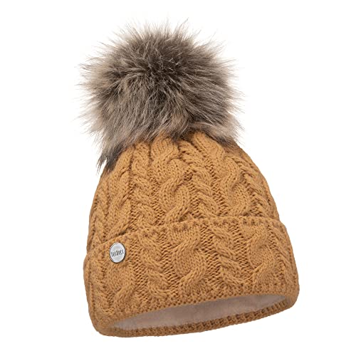 ELIMELI® Damen Winter Mütze warme Strickmütze Wintermütze mit Bommel Slouch Strick Beanie Damen für Winter Bommelmütze Hergestellt in EU Farbenauswahl (Camel) von ELIMELI