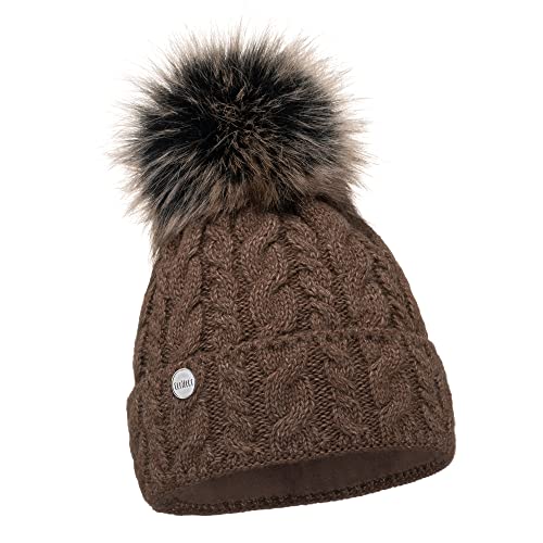 ELIMELI® Damen Winter Mütze warme Strickmütze Wintermütze mit Bommel Slouch Strick Beanie Damen für Winter Bommelmütze Hergestellt in EU Farbenauswahl (Schokolade) von ELIMELI