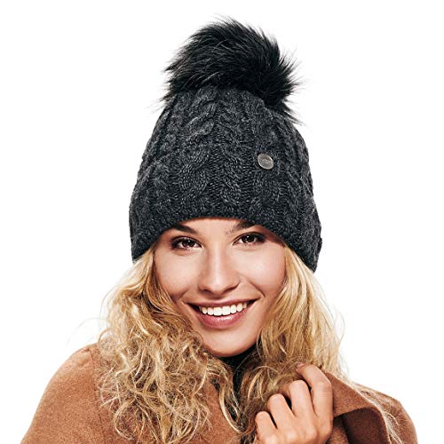 ELIMELI® Damen Winter Mütze warme Strickmütze Wintermütze mit Bommel Slouch Strick Beanie Damen für Winter Bommelmütze Hergestellt in EU Farbenauswahl 15568 (Dunkelgrau) von ELIMELI