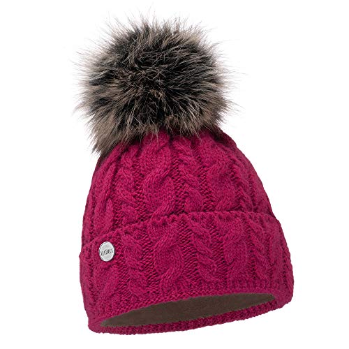 ELIMELI® Damen Winter Mütze warme Strickmütze Wintermütze mit Bommel Slouch Strick Beanie Damen für Winter Bommelmütze Hergestellt in EU Farbenauswahl 15568 (Fuchsia) von ELIMELI