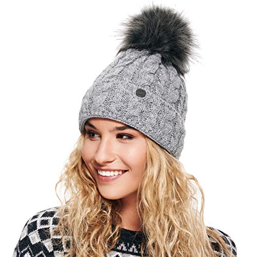 ELIMELI® Damen Winter Mütze warme Strickmütze Wintermütze mit Bommel Slouch Strick Beanie Damen für Winter Bommelmütze Hergestellt in EU Farbenauswahl 15568 (Grau) von ELIMELI