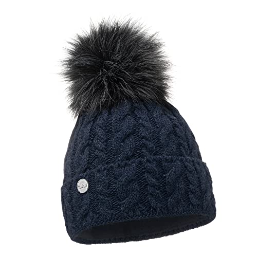 ELIMELI® Damen Winter Mütze warme Strickmütze Wintermütze mit Bommel Slouch Strick Beanie Damen für Winter Bommelmütze Hergestellt in EU Farbenauswahl 15568 (Marineblau) von ELIMELI