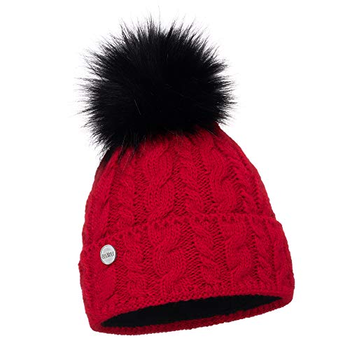 ELIMELI® Damen Winter Mütze warme Strickmütze Wintermütze mit Bommel Slouch Strick Beanie Damen für Winter Bommelmütze Hergestellt in EU Farbenauswahl 15568 (Rot) von ELIMELI