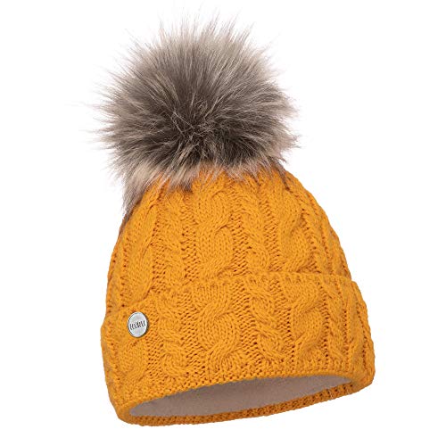 ELIMELI® Damen Winter Mütze warme Strickmütze Wintermütze mit Bommel Slouch Strick Beanie Damen für Winter Bommelmütze Hergestellt in EU Farbenauswahl 15568 (Senfgelb) von ELIMELI