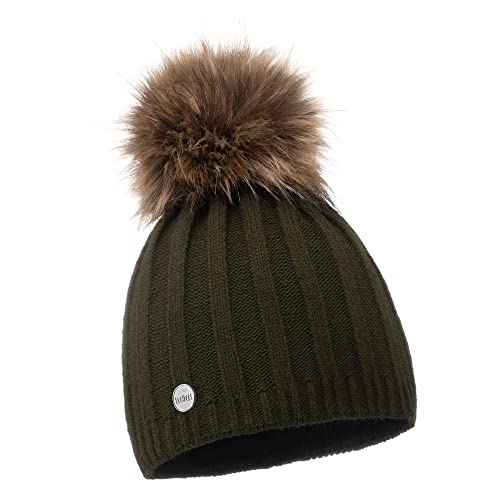 ELIMELI® Kaschmir Mütze Damen Winter warme Strickmütze Wollmütze mit Kaschmir Wintermütze mit Kunstfell Bommel Slouch Strick Beanie Damen für Winter Bommelmütze (Khaki) von ELIMELI