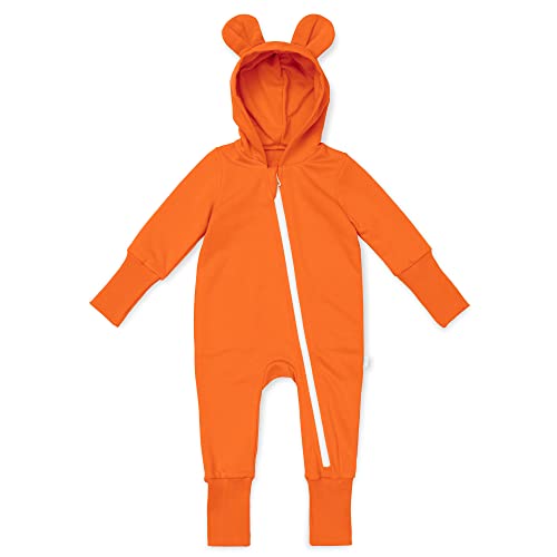 ELIMELI Baby Strampler Mädchen Jungen Overall - Langarm Spielanzug mit Kapuze und Reißverschluss - Frühling Jumpsuit - Baumwolle Kinder Einteiler mit Hasenohren Bunny - bunte Farben (68-74, Orange) von ELIMELI