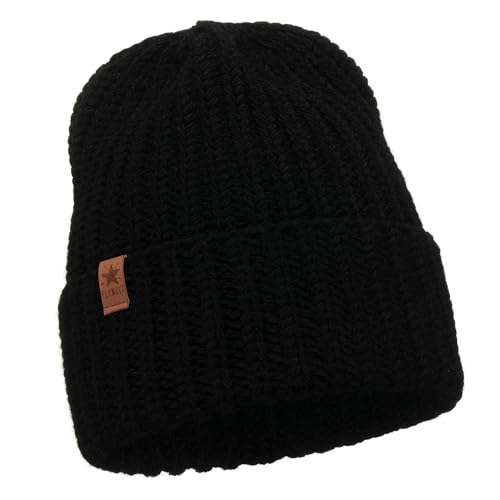 ELIMELI Damen Mütze - Beanie Strickmütze für Winter und Herbst - Slouch Strick Beanie für Frauen - warme weiche Strickmütze - Cuffed Beanie Hats - Farbenauswahl (Mütze, Schwarz) von ELIMELI