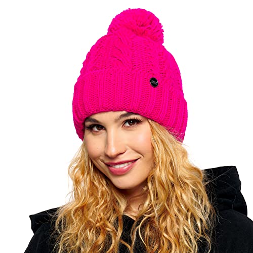 ELIMELI Damen Winter Mütze warme Strickmütze Wintermütze mit Bommel Slouch Beanie Damen für Winter Bommelmütze Hergestellt in EU Farbenauswahl 19005 (Amaranth) von ELIMELI