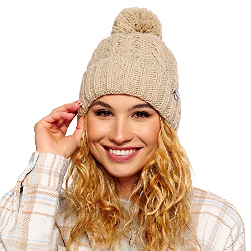 ELIMELI Damen Winter Mütze warme Strickmütze Wintermütze mit Bommel Slouch Beanie Damen für Winter Bommelmütze Hergestellt in EU Farbenauswahl 19005 (Beige) von ELIMELI