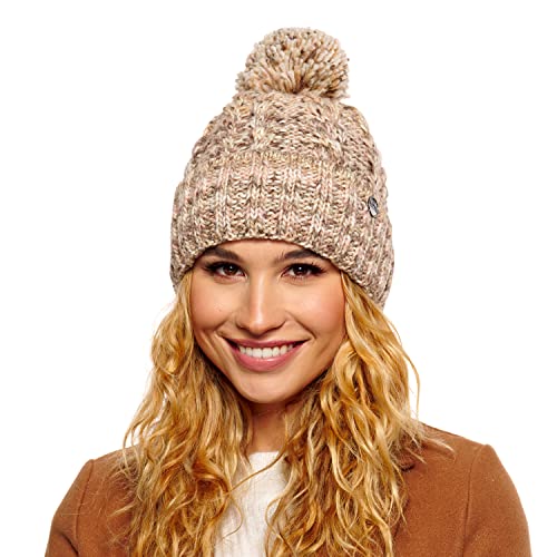 ELIMELI Damen Winter Mütze warme Strickmütze Wintermütze mit Bommel Slouch Beanie Damen für Winter Bommelmütze Hergestellt in EU Farbenauswahl 19005 (Beige Multicolor) von ELIMELI