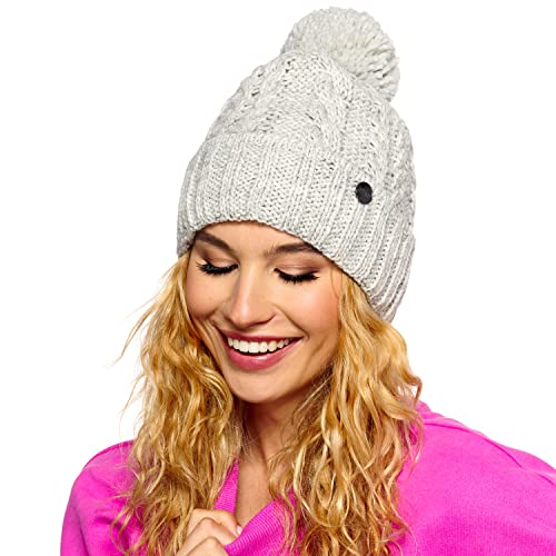 ELIMELI Damen Winter Mütze warme Strickmütze Wintermütze mit Bommel Slouch Beanie Damen für Winter Bommelmütze Hergestellt in EU Farbenauswahl 19005 (Grau) von ELIMELI