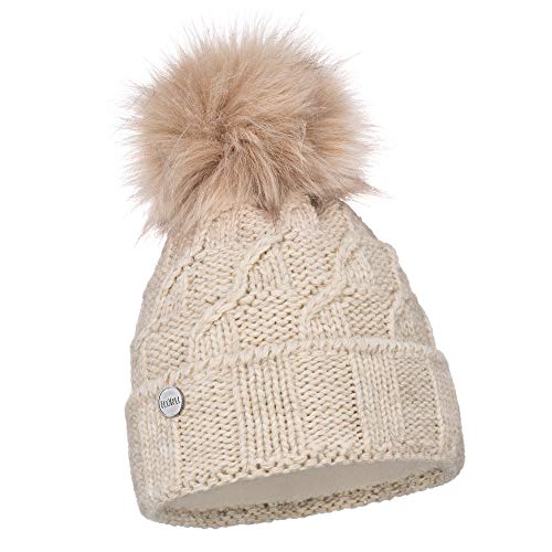 ELIMELI Damen Winter Mütze warme Strickmütze Wintermütze mit Bommel Slouch Strick Beanie Damen Bommelmütze für Winter Hergestellt in EU Farbenauswahl 17528 (Beige) von ELIMELI