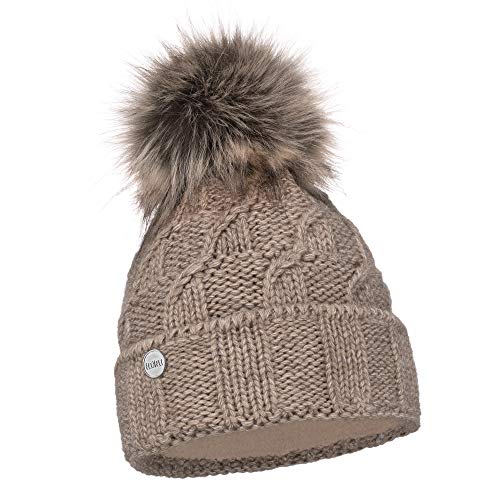 ELIMELI Damen Winter Mütze warme Strickmütze Wintermütze mit Bommel Slouch Strick Beanie Damen Bommelmütze für Winter Hergestellt in EU Farbenauswahl 17528 (Cappuccino) von ELIMELI