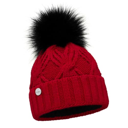 ELIMELI Damen Winter Mütze - warme Strickmütze Wintermütze mit Bommel - Slouch Strick Beanie Damen für Winter Bommelmütze - Farbenauswahl (Rot) von ELIMELI