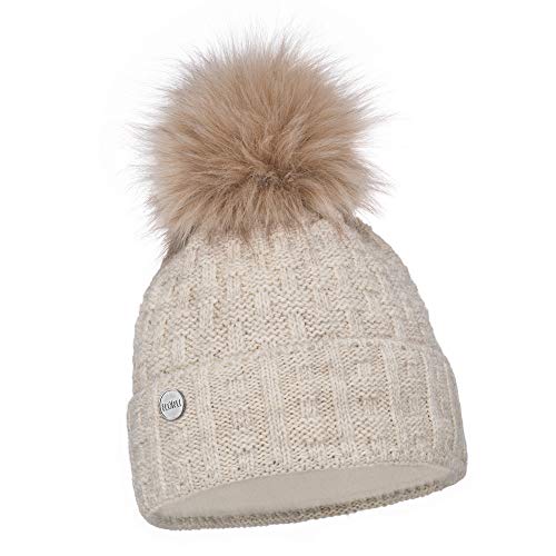 ELIMELI Damen Winter Mütze warme Strickmütze Wintermütze mit Bommel Slouch Strick Beanie Damen für Winter Bommelmütze Hergestellt in EU Farbenauswahl 16517 (Beige) von ELIMELI