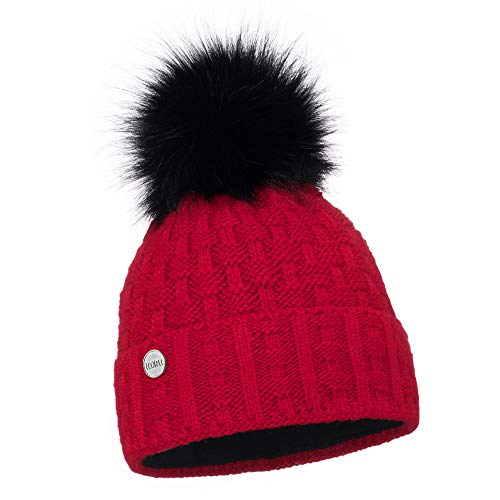 ELIMELI Damen Winter Mütze warme Strickmütze Wintermütze mit Bommel Slouch Strick Beanie Damen für Winter Bommelmütze Hergestellt in EU Farbenauswahl 16517 (Rot) von ELIMELI