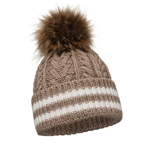 ELIMELI Damen Winter Mütze warme Strickmütze Wintermütze mit Bommel Slouch Strick Beanie Damen für Winter Bommelmütze Hergestellt in EU Farbenauswahl 19004 (Cappuccino) von ELIMELI