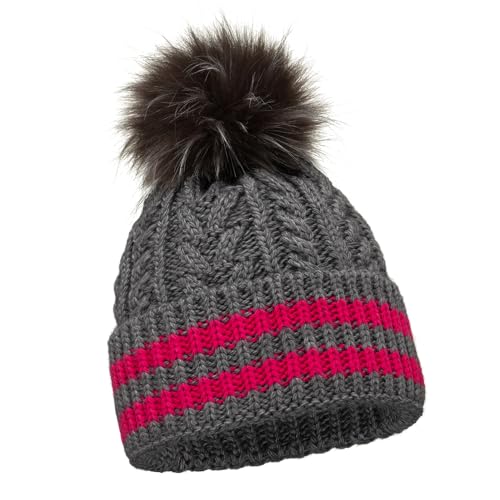 ELIMELI Damen Winter Mütze warme Strickmütze Wintermütze mit Bommel Slouch Strick Beanie Damen für Winter Bommelmütze Hergestellt in EU Farbenauswahl 19004 (Dunkelgrau) von ELIMELI