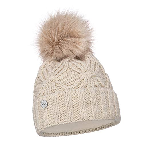 ELIMELI Damen Winter Mütze warme Strickmütze Wintermütze mit Bommel Slouch Strick Beanie Damen für Winter Bommelmütze Hergestellt in EU Farbenauswahl 19531 (Beige) von ELIMELI