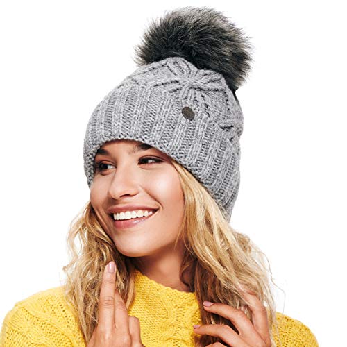 ELIMELI Damen Winter Mütze warme Strickmütze Wintermütze mit Bommel Slouch Strick Beanie Damen für Winter Bommelmütze Hergestellt in EU Farbenauswahl 19531 (Grau) von ELIMELI