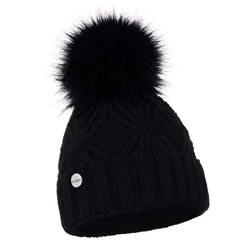 ELIMELI Damen Winter Mütze warme Strickmütze Wintermütze mit Bommel Slouch Strick Beanie Damen für Winter Bommelmütze Hergestellt in EU Farbenauswahl 19531 (Schwarz) von ELIMELI